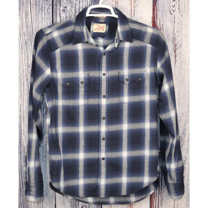 Lucky Brand Pearl Snap Western Long Sleeve Blue Plaid Shirt Men's Small